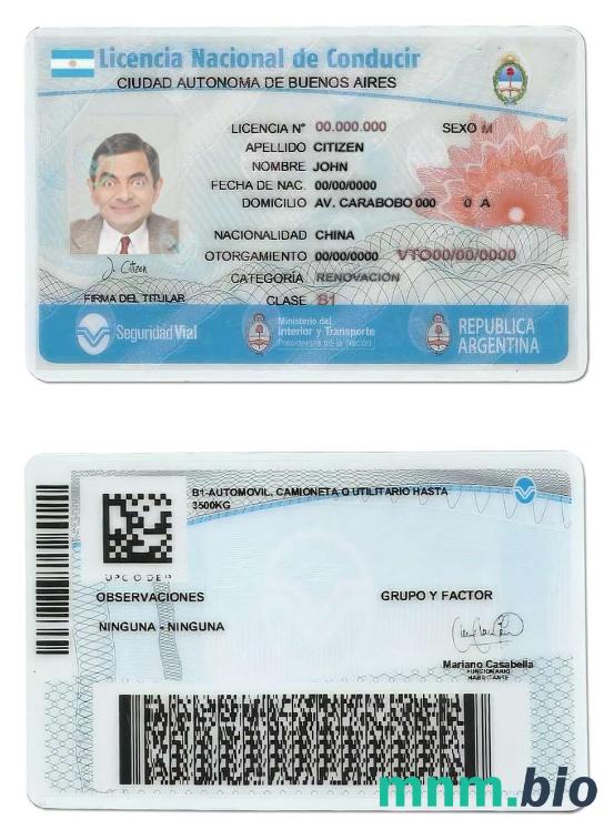 Argentyna Buenos Aires prawo jazdy szablon w formacie PSD, ze wszystkimi czcionkami